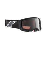 Alpinestars Supertech Corp Goggles Absolute Vision, motocrossglasögon, svart och grå ram med Mirror Silver-lins, brett svart band med vit och grå Astars-logotyp, högpresterande glasögon för terrängkörning