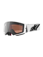 Alpinestars Supertech Corp Goggles Absolute Vision, motocrossglasögon, vit ram med Silver Mirror-lins, brett vitt justerbart band med en stor svart Alpinestars-stjärnlogotyp, högpresterande skyddsglasögon för terrängkörning