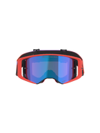 Alpinestars Supertech Vision Corp Goggles, motocrossglasögon, Hot Coral-ram med Mirror Blue-tonad lins, lila och orange gradient-band, med texten 'ONE GOAL. ONE VISION.', högpresterande ögonskydd för terrängkörning