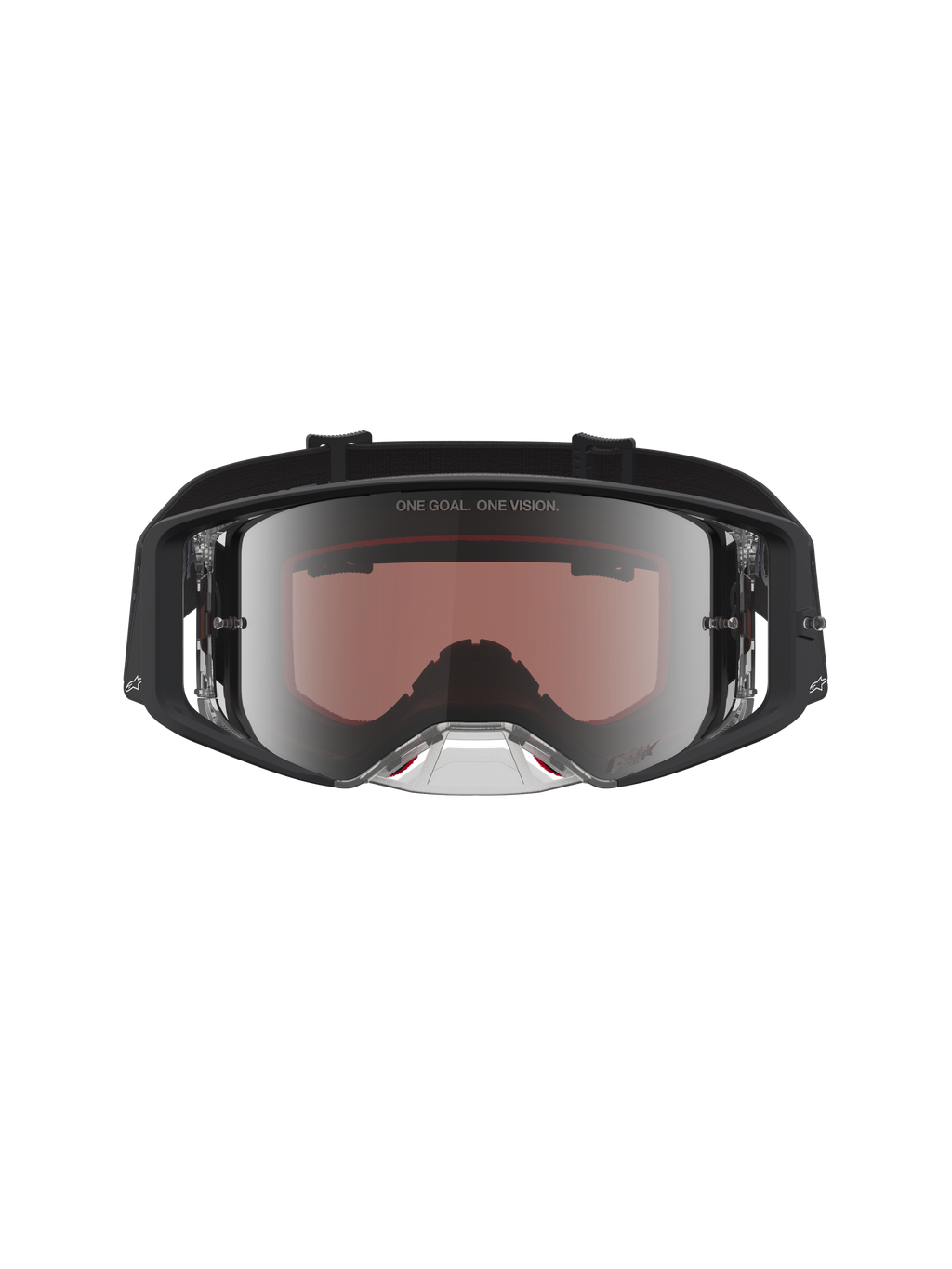 Alpinestars Supertech Cloak Goggles, svarta motocrossglasögon med silver spegelglas i polykarbonat, racingdesign.