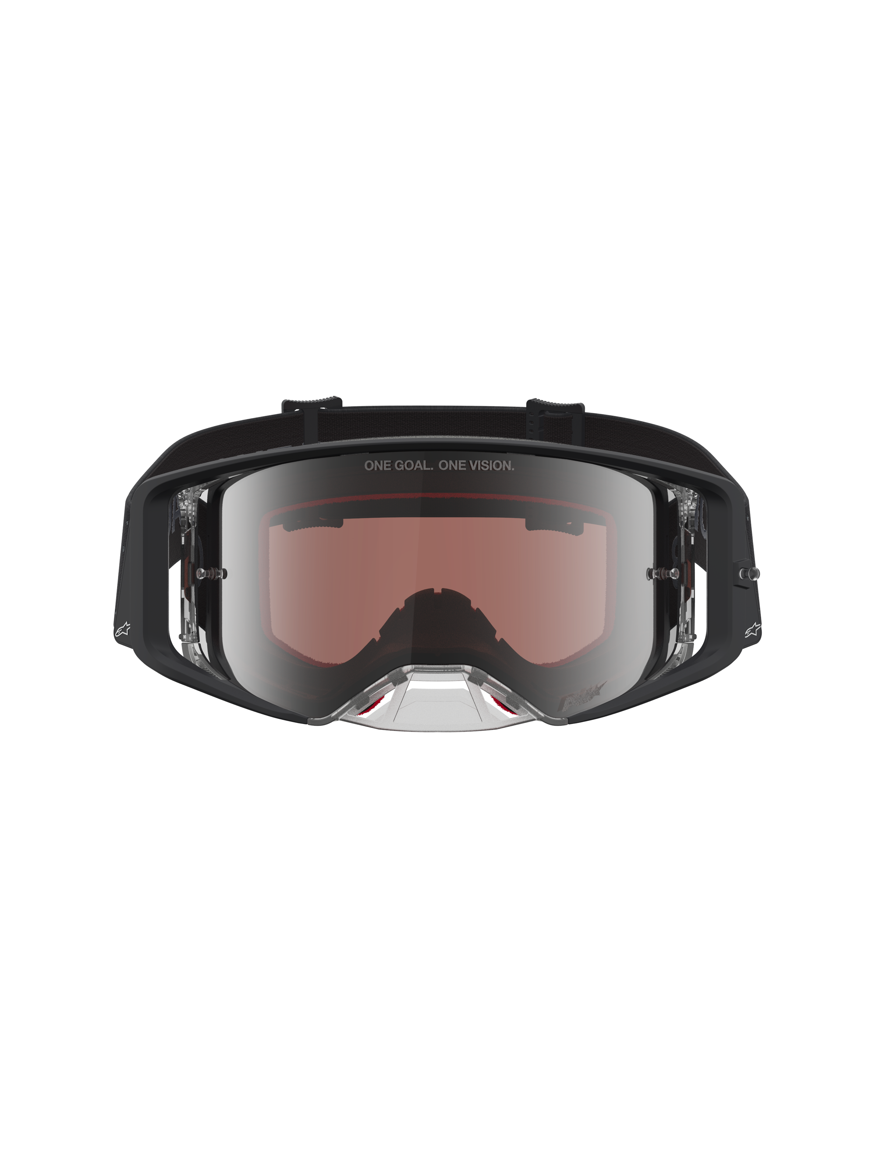Alpinestars Supertech Cloak Goggles, svarta motocrossglasögon med silver spegelglas i polykarbonat, racingdesign.