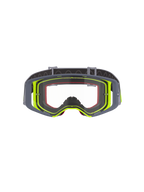 Alpinestars Supertech Stream Goggles, motocrossglasögon, grå och fluorescerande gul ram med klar lins, frontvy som visar den breda siktfältsdesignen och den tekniska ramkonstruktionen, ögonskydd för terrängkörning