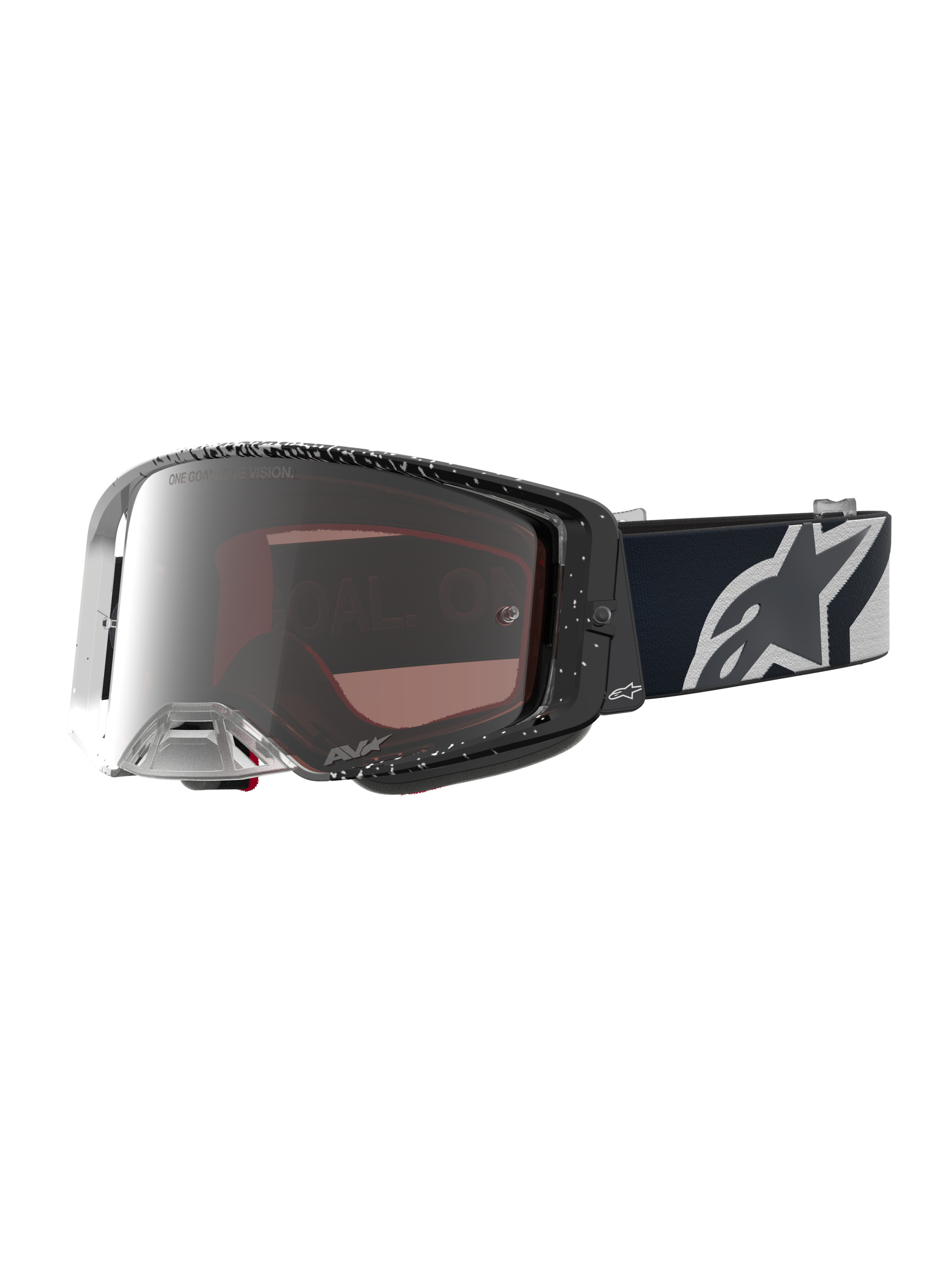 Alpinestars Supertech Hiten goggles för motocross, svarta och vita med silverfärgad spegellins och brett synfält