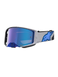 Alpinestars Supertech Hiten goggles, professionella motocrossgoggles i ljusgrått och blått med blått spegelglas.