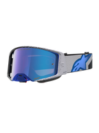 Alpinestars Supertech Hiten goggles, professionella motocrossgoggles i ljusgrått och blått med blått spegelglas.