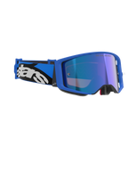 Alpinestars Supertech Stream Goggles, Blue Mirror Blue, motocrossglasögon med blå ram och blå spegellins, blått och svart justerbart band med framträdande vit Alpinestars-logotyp, professionella racingglasögon för terrängkörning