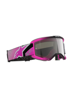 Alpinestars Vision 5 Lahnd Goggles, motocrossglasögon, Iron Pink Fluo och Mirror Silver, starkrosa ram med spegelglas i silver, brett rosa och svart band med en rosa Astars-logotyp, racingglasögon för terrängkörning