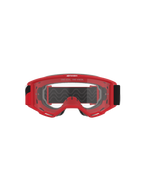 Alpinestars Vision Goggles OTG, motocrossglasögon, röd ram med klar imskyddsbehandlad lins, sedd framifrån med slogan 'ONE GOAL. ONE VISION.', brett svart band, högpresterande ögonskydd för terrängkörning