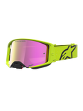 Alpinestars Supertech Vesta goggles, motocrossgoggles i gul fluo och svart, rosa spegellins, optimerade för professionell terrängkörning och motocross.