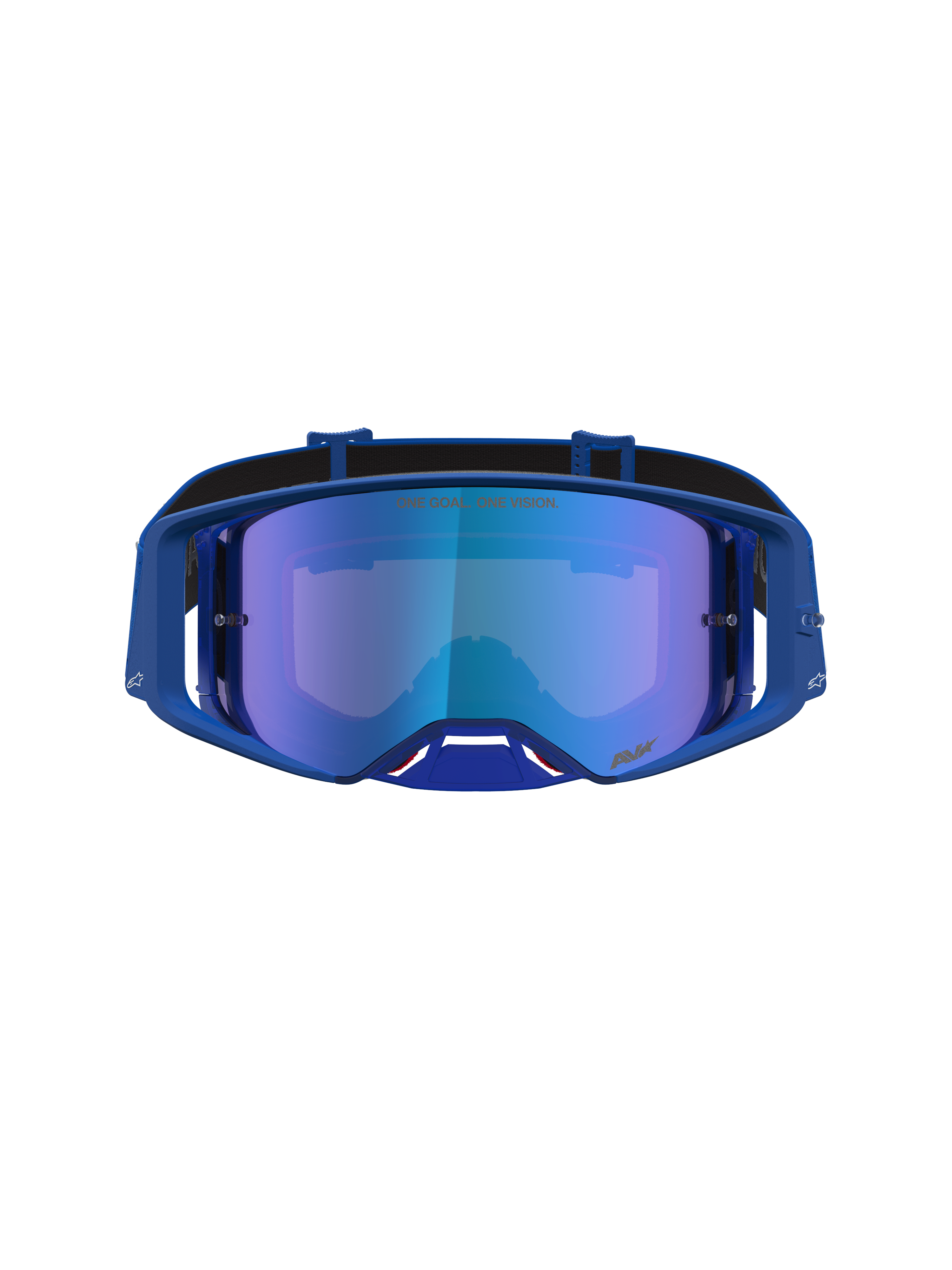 Alpinestars Supertech Vesta goggles, blå motocrossgoggles med blå spegellins för terrängkörning, ergonomisk design.