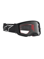 Alpinestars Supertech Vesta goggles, mattsvarta motocross-glasögon med klar lins och silverfärgade detaljer, lättviktskonstruktion för terrängkörning