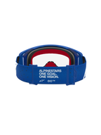 Alpinestars Supertech Vesta Goggles in blue and white, featuring a branded strap and red foam for motocross racing.