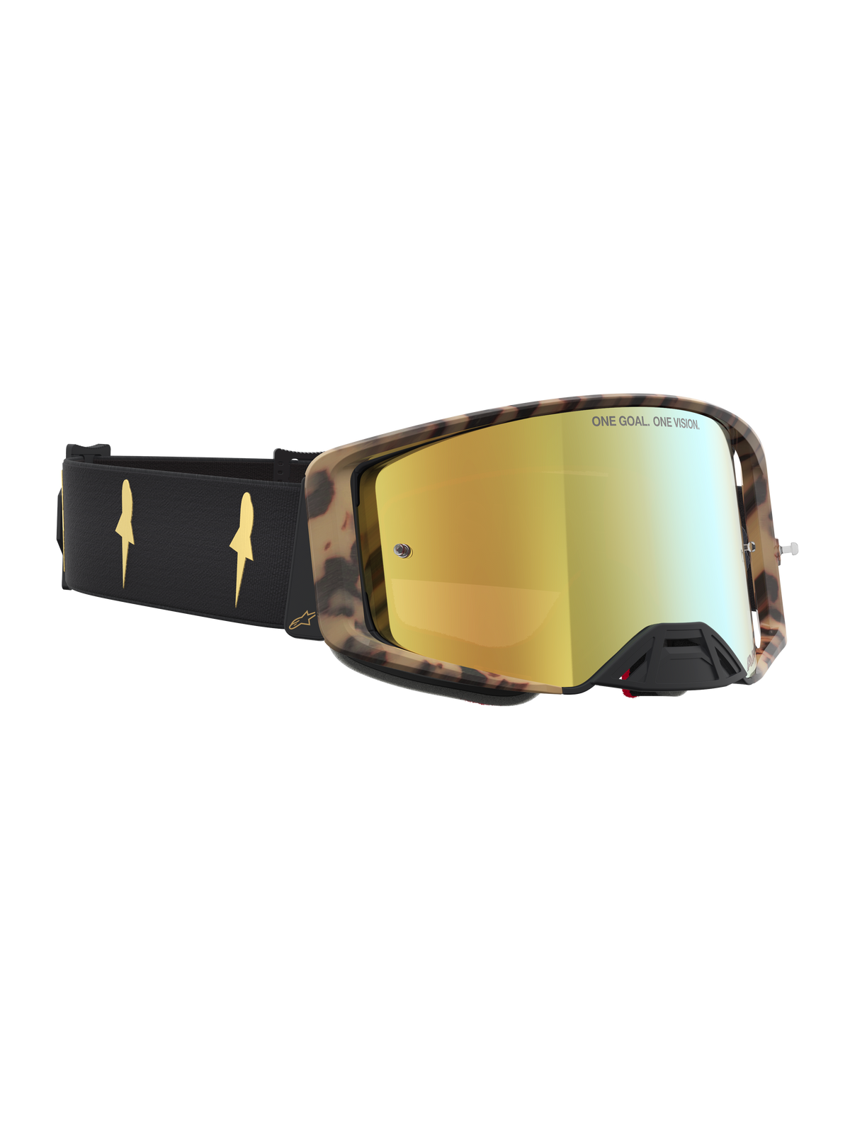 Alpinestars Supertech LE Zona goggles, motocross- och off-road-goggles, svarta och bruna med spegelglas i guld, mästerskapsbevisad design