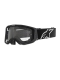 Alpinestars Vision 8 Corp Goggles - Dubbellins, motocrossglasögon, svart ram med klar dubbellins, brett svart band med en framträdande vit Alpinestars-stjärnlogotyp, elegant prestandadesign med ventilationsöppningar för terrängkörning.