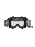 Alpinestars Vision 8 Corp Roll-Off-glasögon, motocrossglasögon, svart ram med klar lins, integrerat roll-off-system med halvtransparenta behållare och brett svart band med logotyp, professionellt ögonskydd för racing