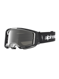 Alpinestars Vision 8 Amber Mirror Motocross Goggles in black and silver, with flexible A-FLEX frame and mirror lens.