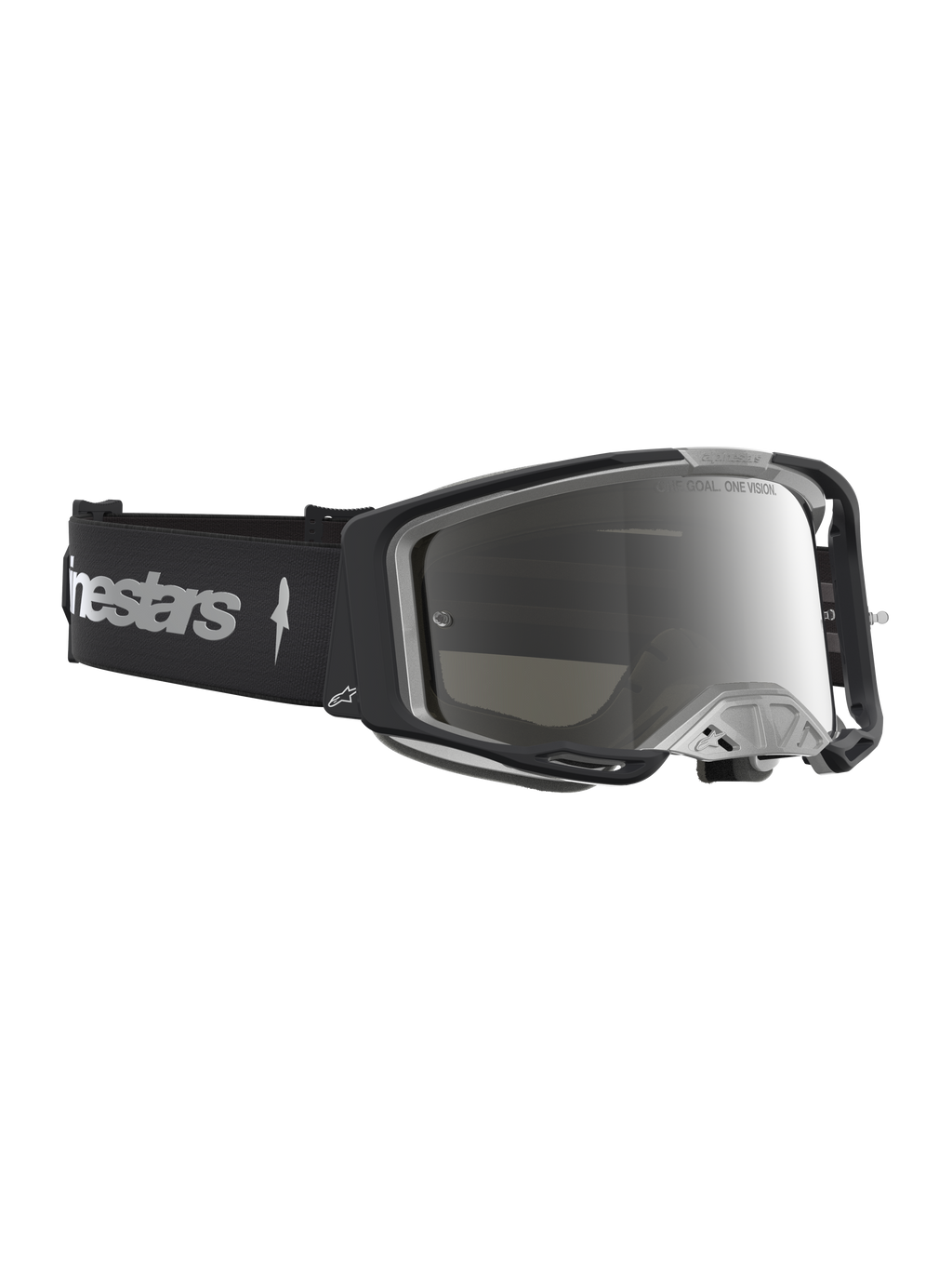 Alpinestars Vision 8 Amber Mirror goggles, motocrossglasögon i svart och silver med A-FLEX-ram och spegellins
