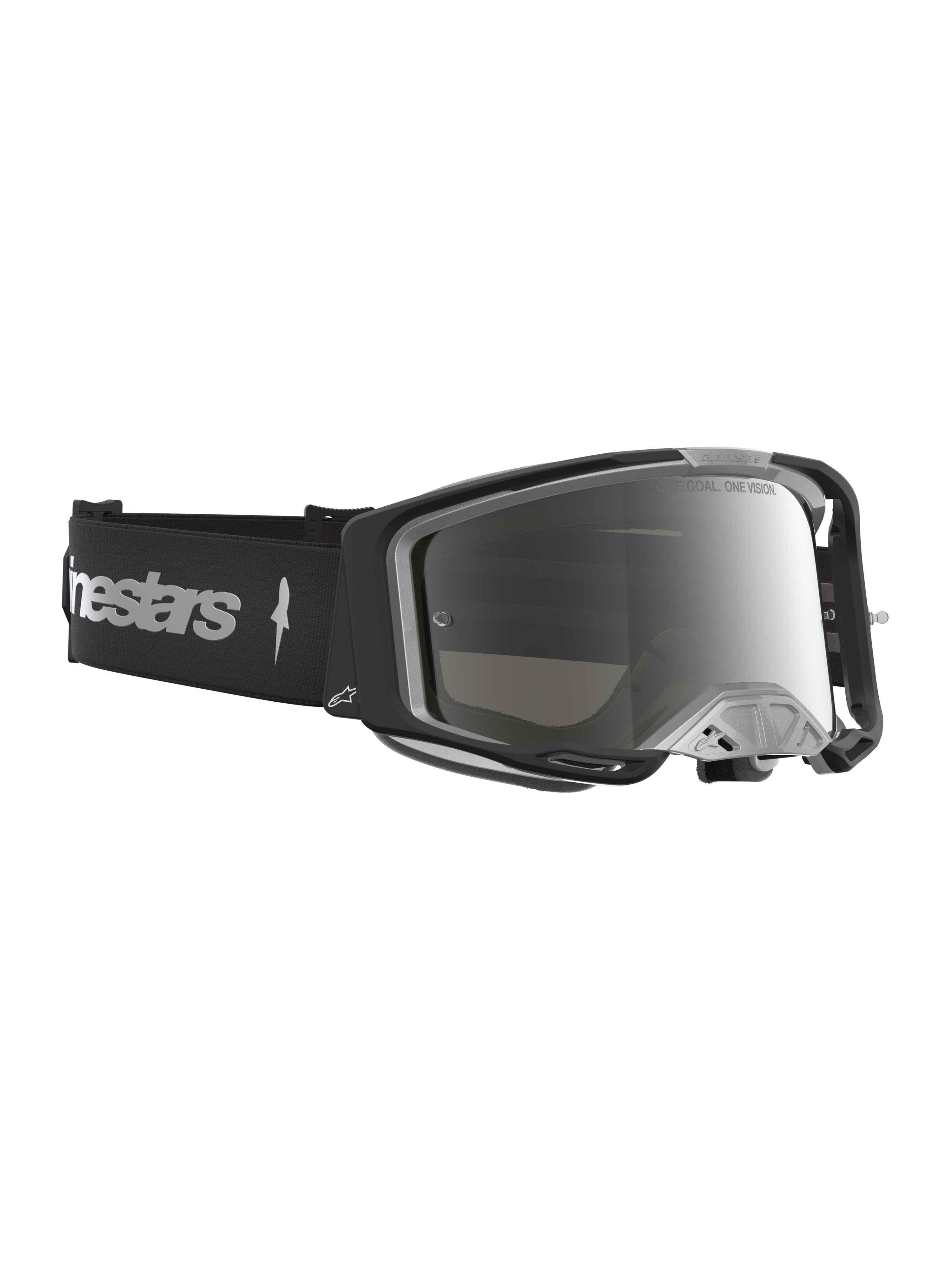 Alpinestars Vision 8 Amber Mirror goggles, motocrossglasögon i svart och silver med A-FLEX-ram och spegellins