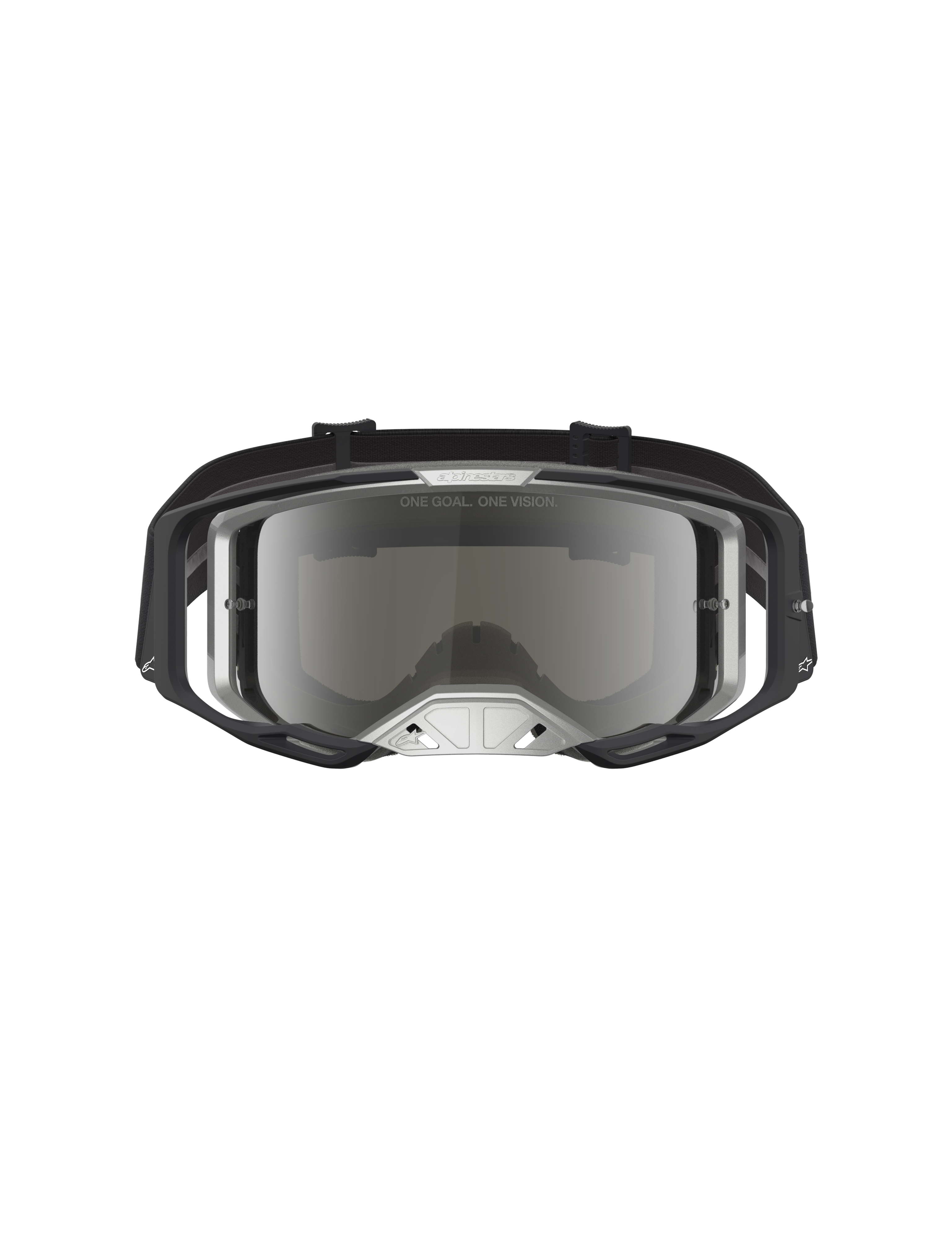 Alpinestars Vision 8 Amber Mirror goggles, svarta och silverfärgade motocross-goggles med imskyddad spegellins, flexibel A-FLEX-ram och RAM-AIR-ventilation för terrängkörning.