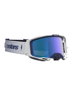 Alpinestars Vision 8 Amber Spegel Goggles, motorcrossglasögon i marinblått och vitt med blå spegellins, RAM-AIR-ventilation och flexibel A-FLEX-ram för terrängkörning