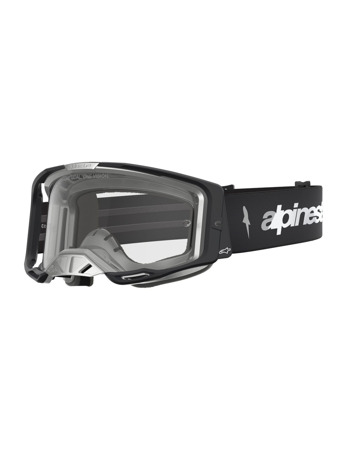 Alpinestars Vision 8 Amber goggles, motocrossglasögon i svart och silver med klar lins, RAM-AIR-ventilation och A-FLEX-ram för terrängkörning