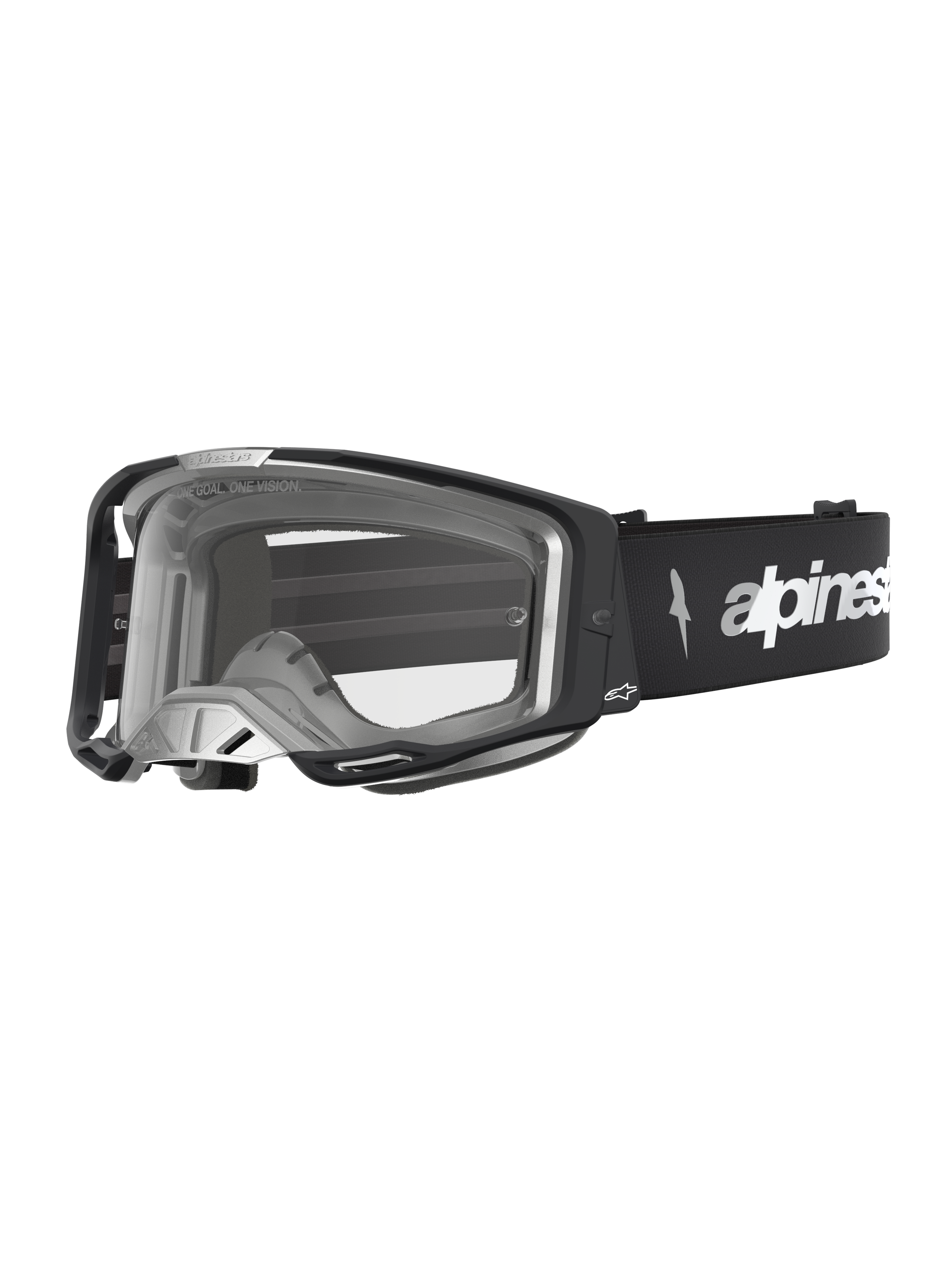 Alpinestars Vision 8 Amber goggles, motocrossglasögon i svart och silver med klar lins, RAM-AIR-ventilation och A-FLEX-ram för terrängkörning