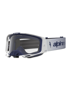 Alpinestars Vision 8 Amber goggles, vita och marinblå motocrossgoggles med klar lins, RAM-AIR-ventilation och A-FLEX-ram.