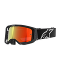 Alpinestars Vision 8 Corp skyddsglasögon, motocrossglasögon, svarta med röd spegellins, reflekterande gradient från gult till rött, justerbart svart band med stor vit stjärnlogotyp, grå ansiktsskumvaddering, högpresterande design för terrängkörning