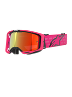 Alpinestars Vision 8 Corp skyddsglasögon, motocrossglasögon, rosa med röda spegellinser, rosa ram med svarta detaljer, justerbart rosa band med svart logotyp och rutmönster, professionell offroad-utrustning