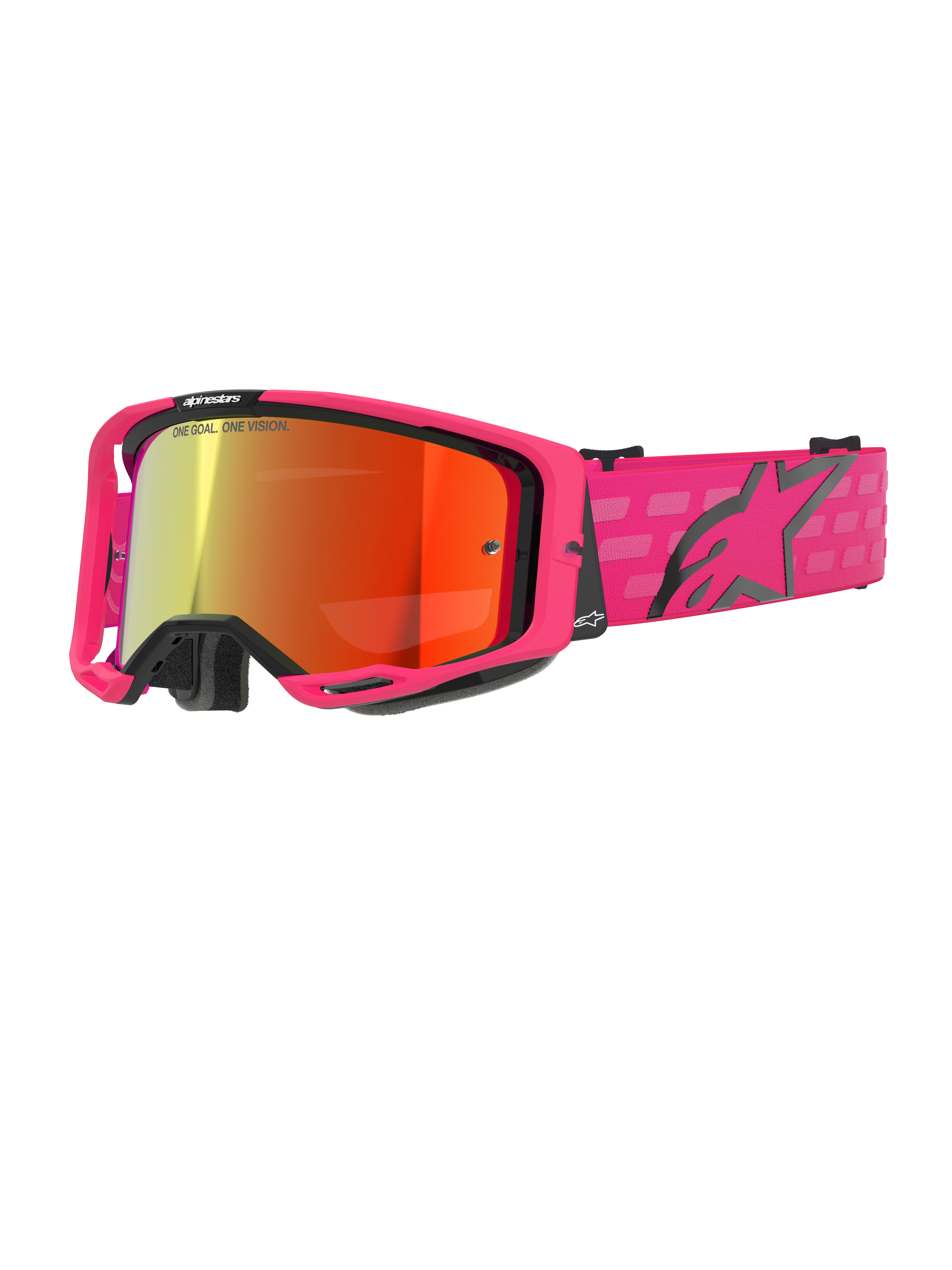 Alpinestars Vision 8 Corp skyddsglasögon, motocrossglasögon, rosa med röda spegellinser, rosa ram med svarta detaljer, justerbart rosa band med svart logotyp och rutmönster, professionell offroad-utrustning