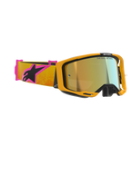 Alpinestars Vision 8 Corp Goggles, motocrossglasögon, orange ram med guld-spegellins, orange och rosa rem med svart Alpinestars-logotyp, högpresterande design för terrängkörning