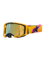 Alpinestars Vision 8 Corp Goggles, motocrossglasögon, orange ram med Mirror Gold-lins, gult och orange tonat band med en stor rosa och svart Alpinestars-logotyp, strömlinjeformad högpresterande design för terrängkörning