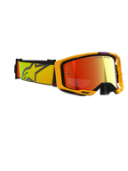 Alpinestars Vision 8 Corp Goggles, Motocross Goggles, Yellow and Pink with Mirror Red lens, wide woven strap featuring yellow and pink gradient with large star logo, lightweight A-FLEX frame with black outriggers, performance eyewear for off-road racing.