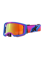 Alpinestars Vision 8 Corp Goggles, motocrossglasögon med en blå och lila A-FLEX-ram, orange spegellins med "ONE GOAL. ONE VISION."-branding, rem med färgövergång från rosa till orange och en stor svart stjärnlogotyp, högpresterande ögonskydd för terrängkörning