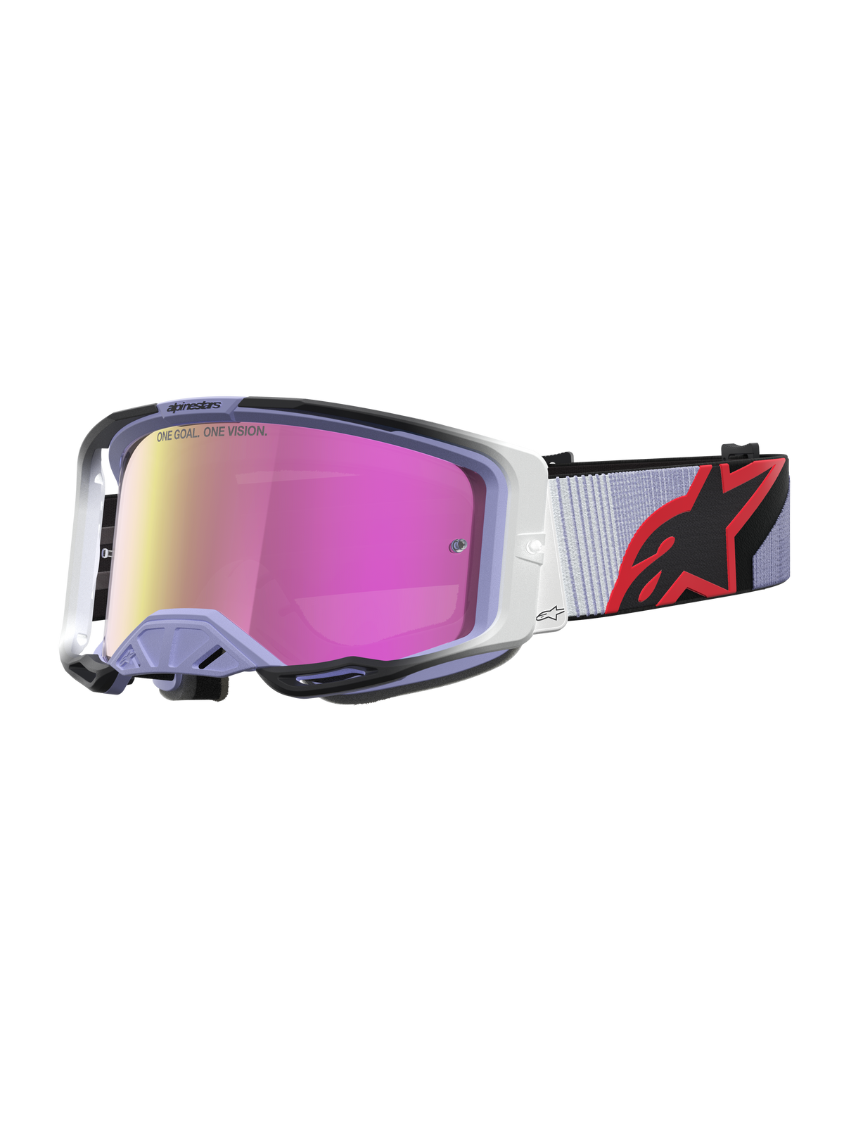 Alpinestars Vision 8 Maven goggles, motocrossglasögon i lavendel och svart, rosa spegellins med imskydd för terrängkörning