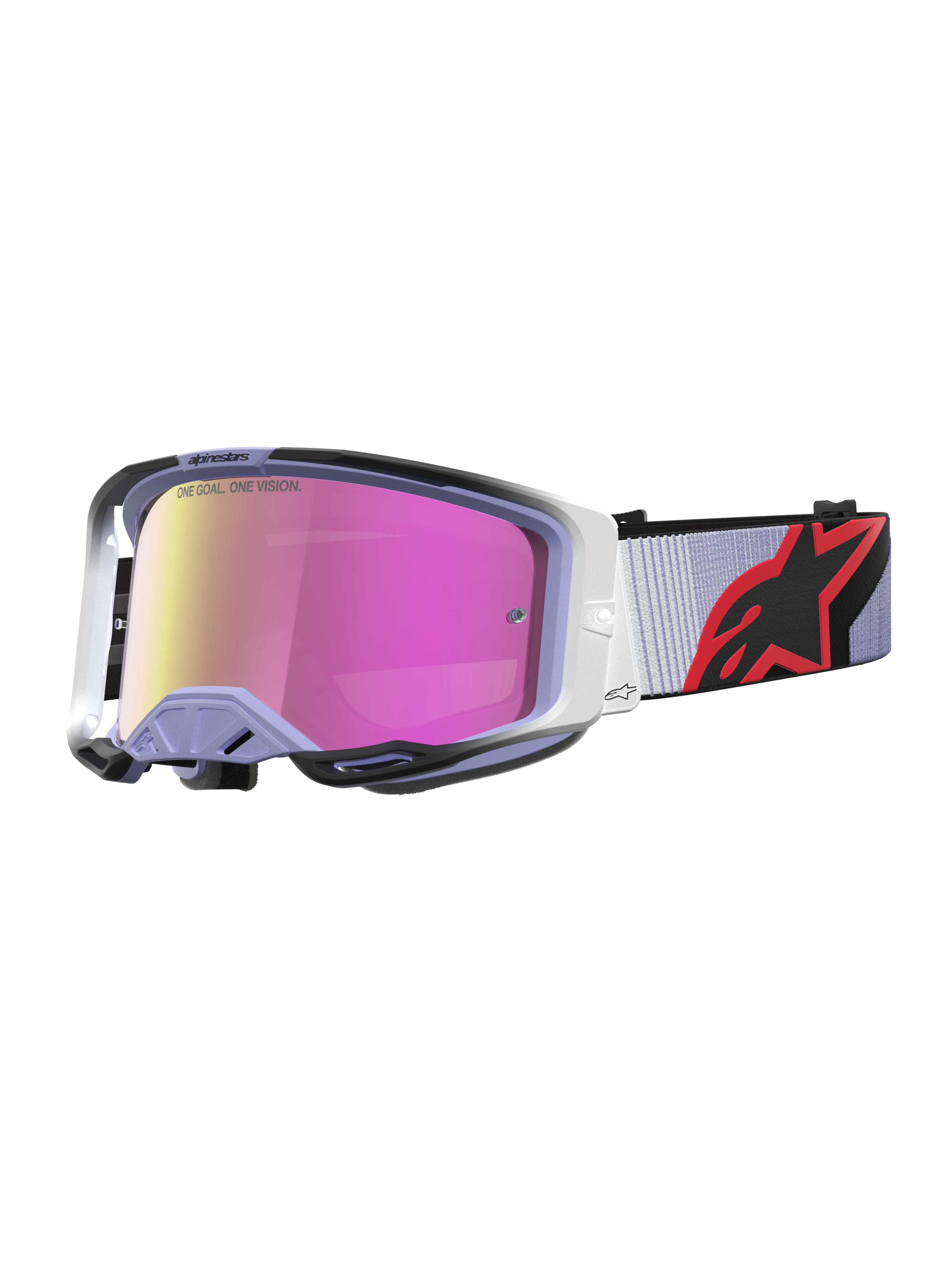 Alpinestars Vision 8 Maven goggles, motocrossglasögon i lavendel och svart, rosa spegellins med imskydd för terrängkörning