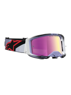 Alpinestars Vision 8 Maven goggles, motocrossglasögon i lila och svart med rosa spegellins, RAM-AIR-ventilation och A-FLEX-ram, röd logotyp på remmen, högpresterande skydd för terrängkörning