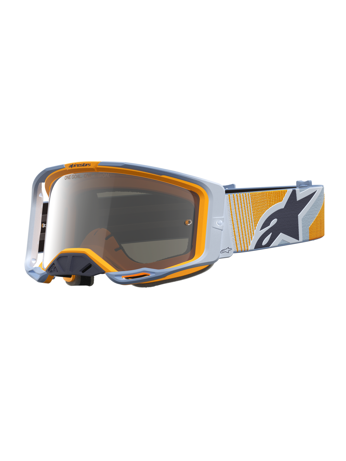 Alpinestars Vision 8 Maven goggles, blå och orange motocross-goggles med silverfärgad spegellins och RAM-AIR-ventilation