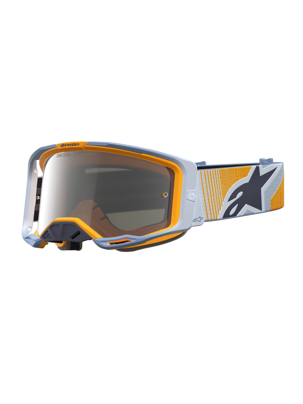 Alpinestars Vision 8 Maven goggles, blå och orange motocross-goggles med silverfärgad spegellins och RAM-AIR-ventilation