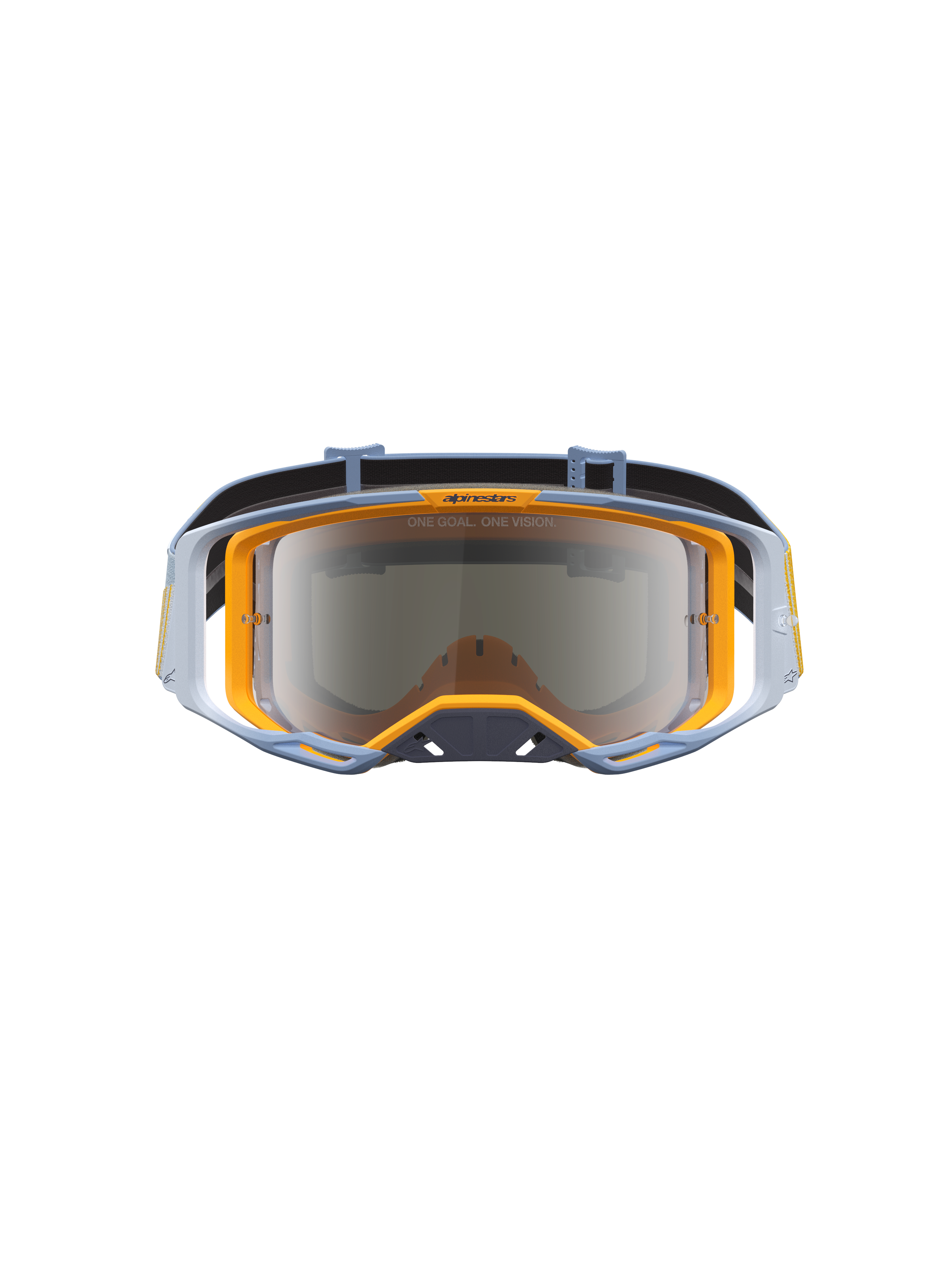 Alpinestars Vision 8 Maven goggles, motocross-goggles för terrängkörning, dammblå och orange med silverspegellins, flexibel A-FLEX-ram och RAM-AIR-ventilation.