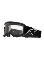 Alpinestars Vision 5 Corp Goggles, Motocross Goggles, Black and Clear, featuring a clear anti-fog lens, black frame with RAM-AIR ventilation, and a wide black strap with a white star logo, designed for off-road racing.