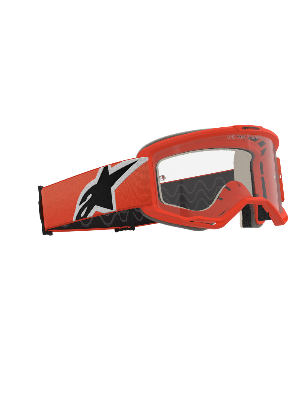 Alpinestars Vision 5 Corp Goggles, motocrossglasögon, orange och klar, orange ram och rem med en framträdande svartvit stjärnlogotyp, klar imskyddad lins, professionell utrustning för terrängkörning