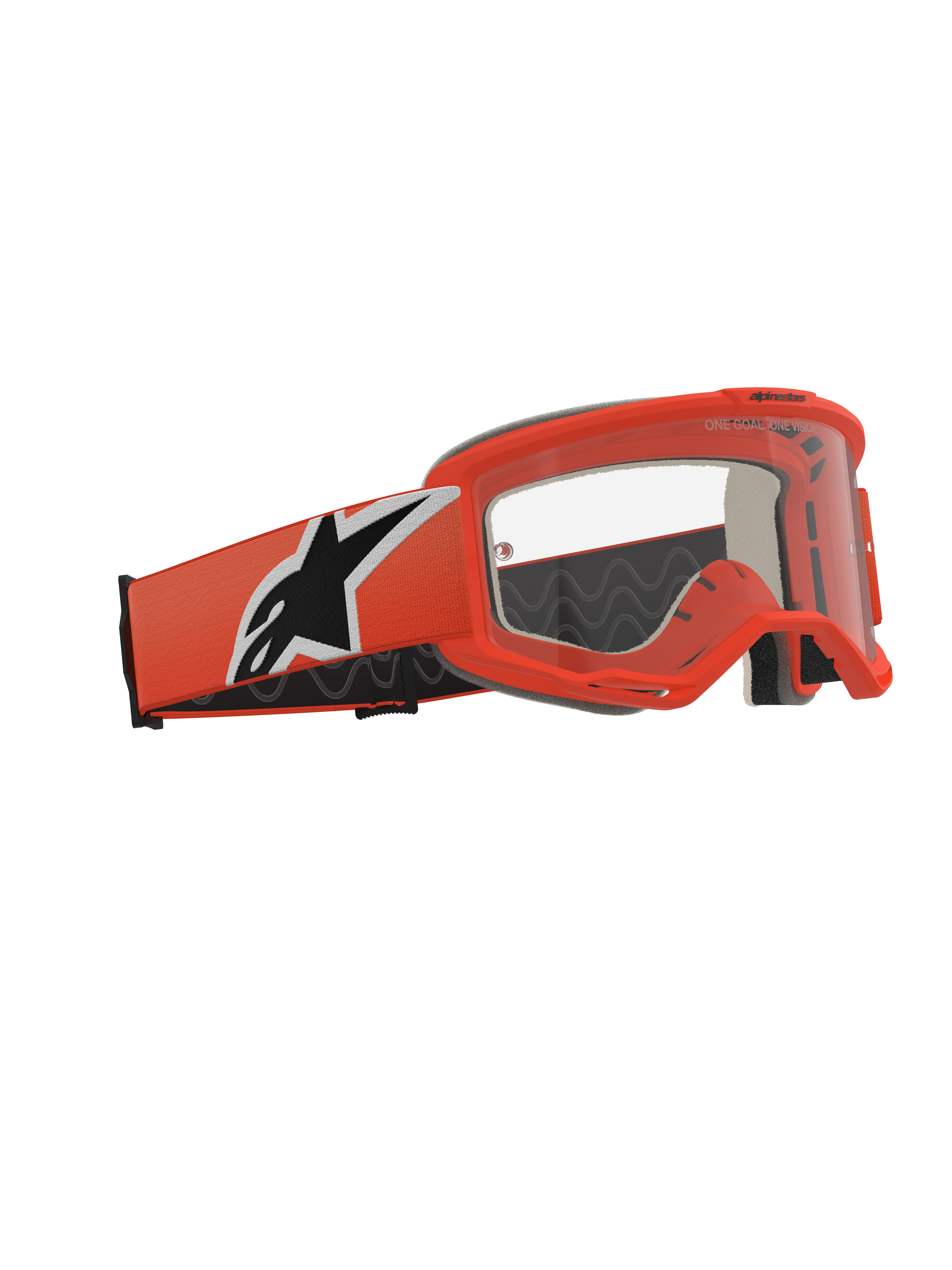Alpinestars Vision 5 Corp Goggles, motocrossglasögon, orange och klar, orange ram och rem med en framträdande svartvit stjärnlogotyp, klar imskyddad lins, professionell utrustning för terrängkörning