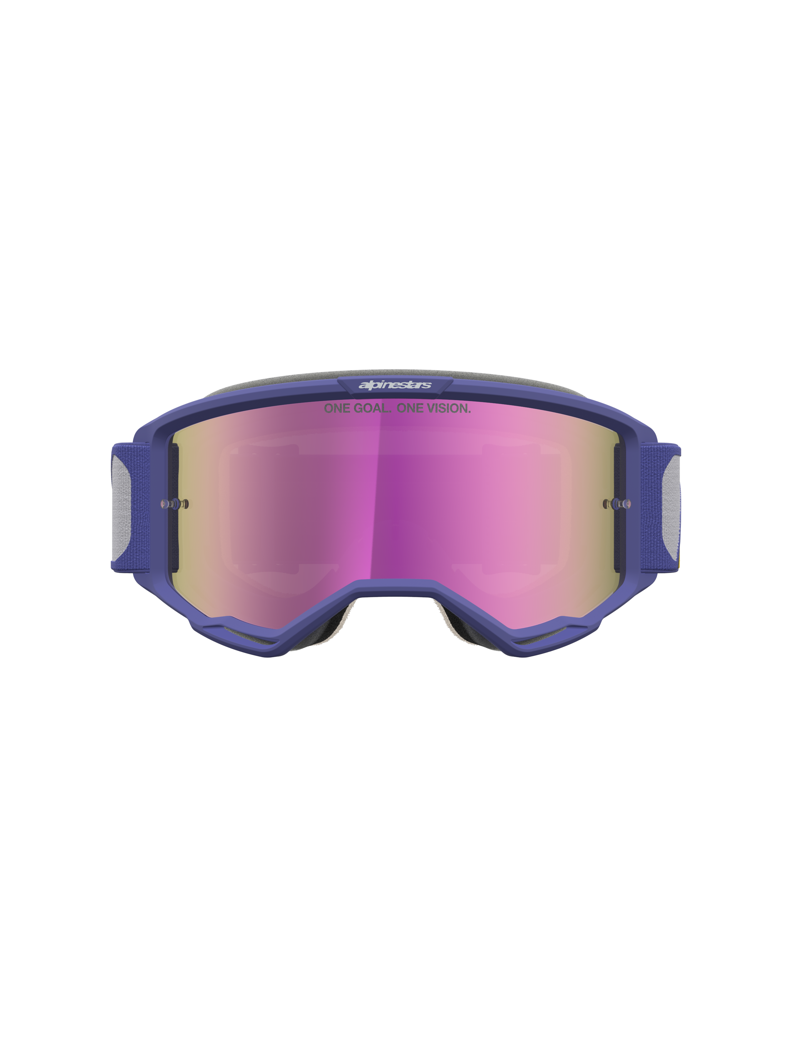 Alpinestars Vision 5 Drag goggles, motocrossgoggles med lila A-FLEX-ram, rosa spegellins och RAM-AIR-ventilation.