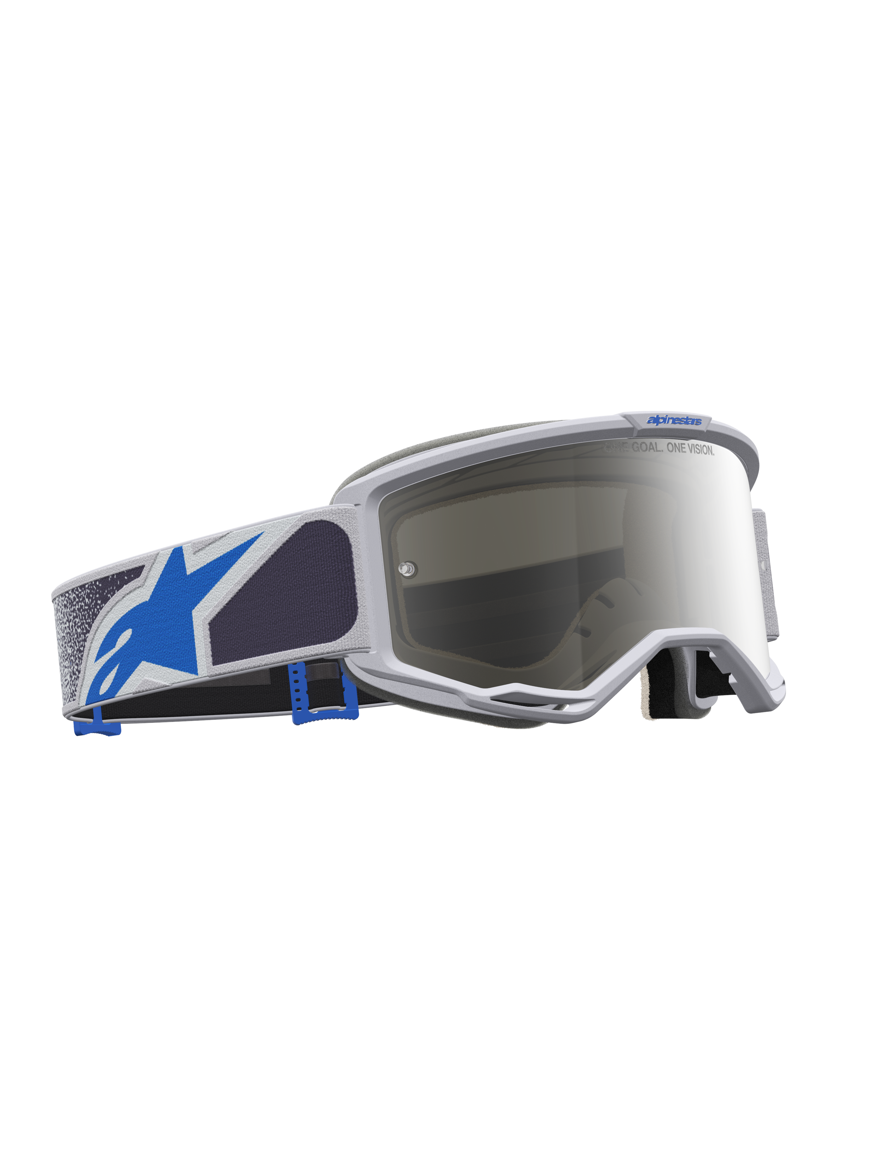 Alpinestars Vision 5 Drag Goggles, motocrossgoggles, ljuslila och blå med silverfärgad spegellins, flexibel A-FLEX-ram, brett synfält och RAM-AIR-ventilation för terrängkörning