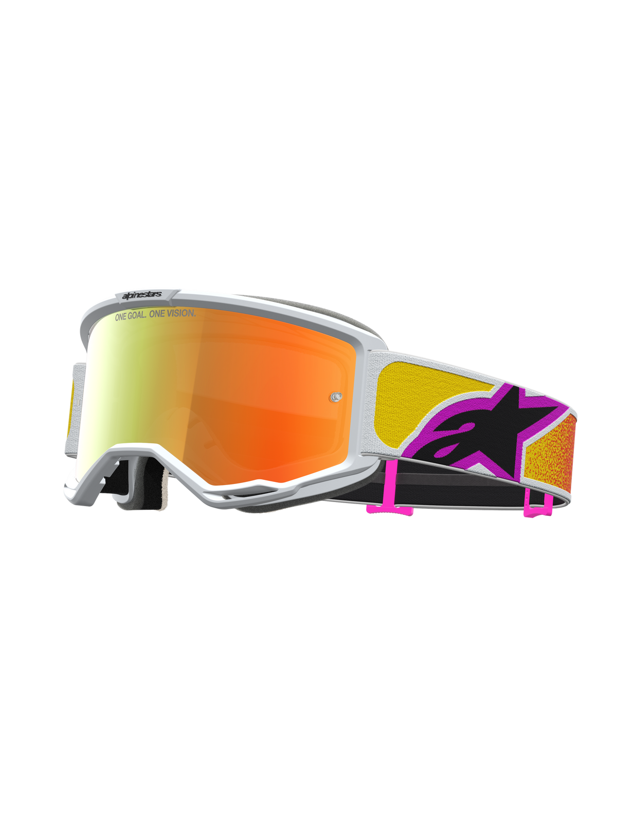 Alpinestars Vision 5 Drag motocrossgoggles, orangeröd spegellins, vit A-FLEX-ram, RAM-AIR-ventilation, för terrängkörning