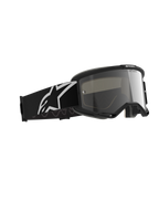 Alpinestars Vision 5 Corp Goggles, Motocross Goggles, Black Mirror Silver, black frame with a silver mirrored lens, wide black strap featuring a large white Alpinestars logo, designed for off-road performance