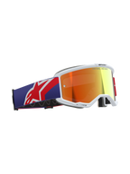 Alpinestars Vision 5 Corp Goggles, motocrossglasögon, röd och lila färgställning med Purple Mirror Red-lins, vit A-FLEX-uretanram, tjockt flerstegs-ansiktsskum, bred justerbar rem med röd och vit Alpinestars-logotyp, professionella skyddsglasögon för terrängkörning.