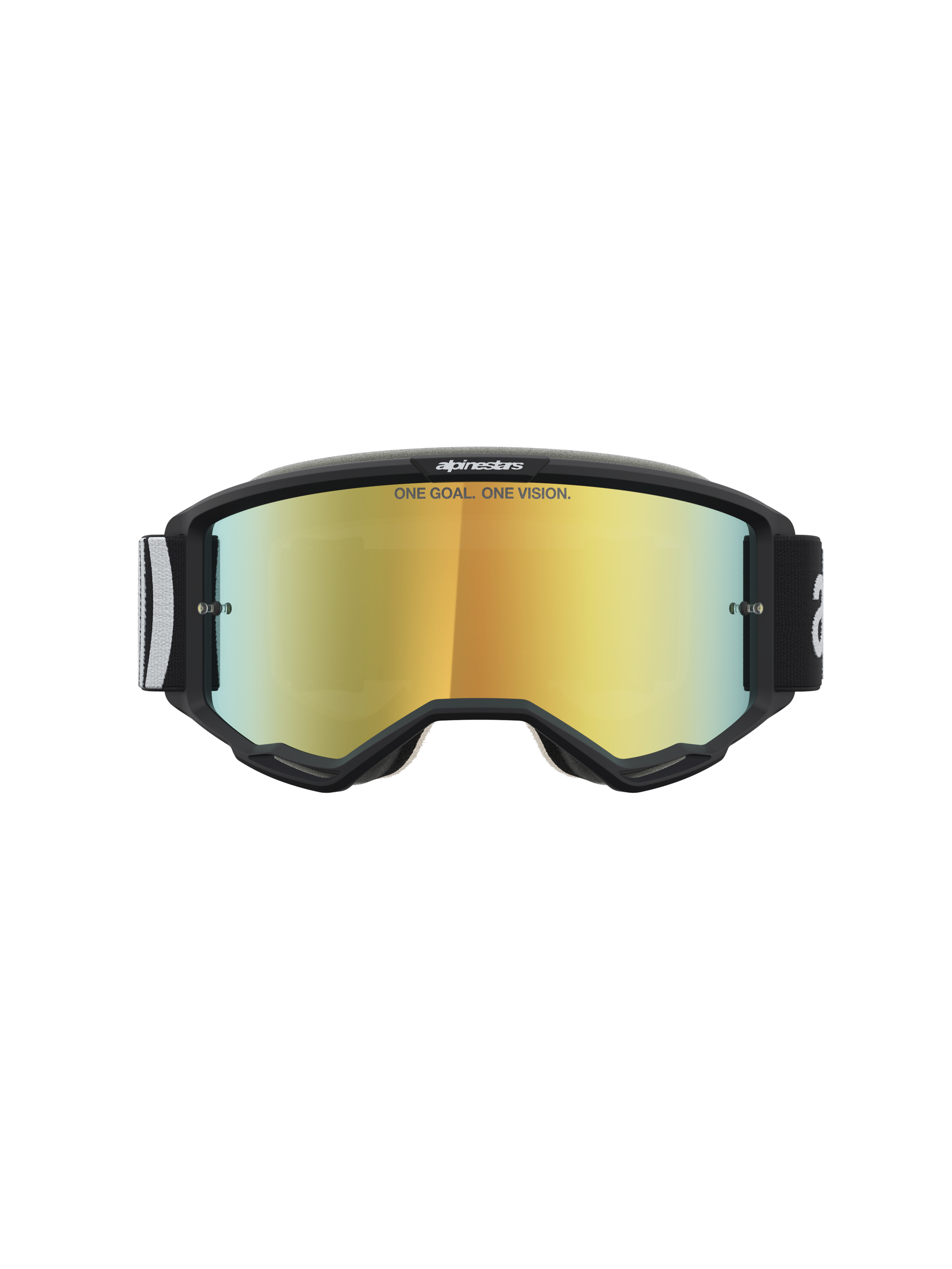 Alpinestars Vision 5 Hone goggles, svarta motocrossgoggles med Mirror Gold-lins, RAM-AIR-ventilation och flexibel A-FLEX-ram.