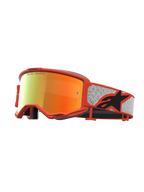 Alpinestars Vision 5 Rora goggles, motocrossgoggles för terrängkörning, orange och silver med röd spegellins, flexibel A-FLEX-ram och bred rem med svart Astars-logotyp.